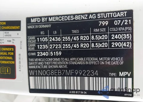 2021 Mercedes-Benz Glc 300 4Matic Suv from USA, damaged, VIN W1N0G8EB7MF992234